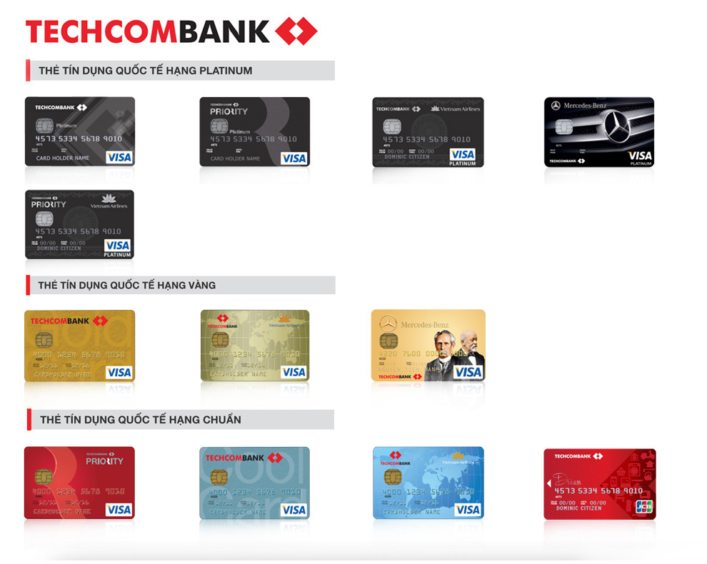 Các loại thẻ tín dụng Techcombank